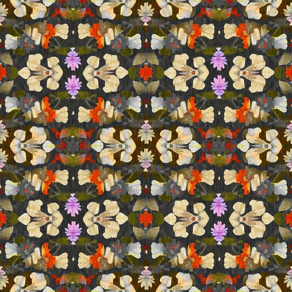 野花素朴なダマスクシームレスパターン ヴィンテージ装飾用壁紙のための幾何学的なアンティークの花 コッタジェコールファッションリピートタイル — ストック写真