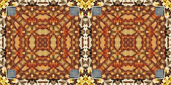 Autumn Leaves Woodland Seamless Border Brown Retro Kaleidoscopic Textile Washi — Stock fotografie