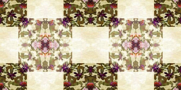 Floral Patchwork Quilt Nahtlose Grenze Ornate Geo Swatch Für Exotische — Stockfoto
