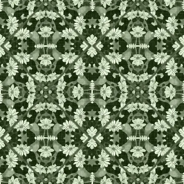 Vildblomma Grön Blomma Damast Sömlös Mönster Geometriska Antika Blommor För — Stockfoto
