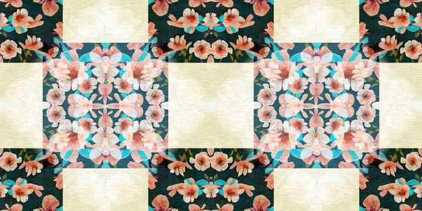 Kwiaciarnia Mozaiki Bez Szwu Granicy Ornate Geo Swatch Egzotycznej Wstążki — Zdjęcie stockowe