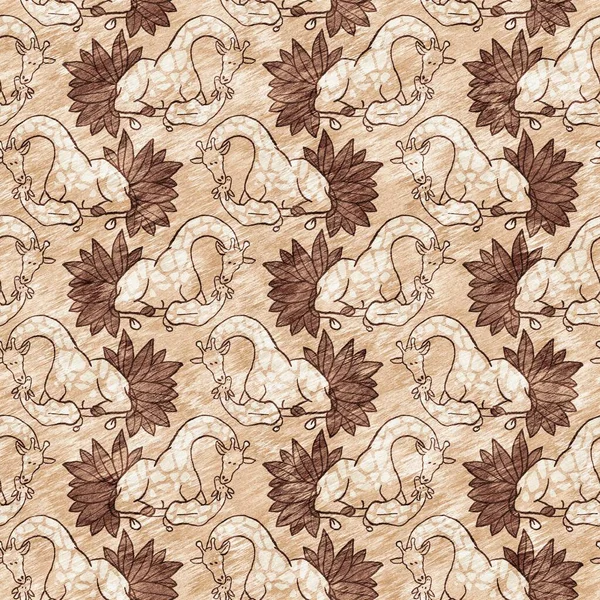 Cute safari wild giraffe animal pattern for babies room decor. Seamless african furry brown textured gender neutral print design