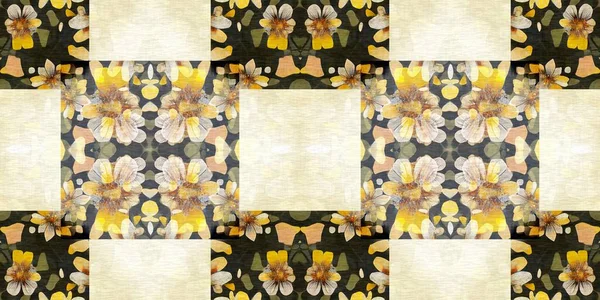 Floral Patchwork Quilt Naadloze Rand Ornate Geo Staal Voor Exotisch — Stockfoto