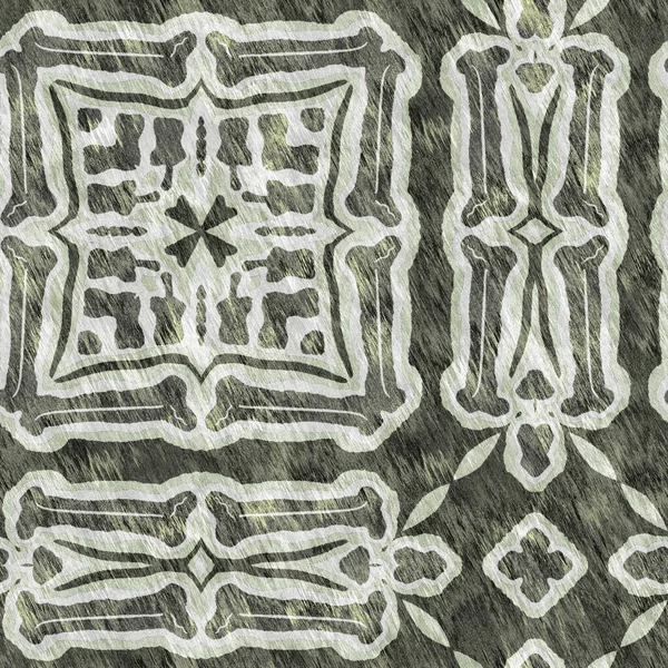 马赛克几何绿色无缝纹理图案 流行的万花筒织物印花设计 粗制抽象纺织品设计 — 图库照片