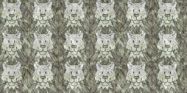 Cute safari wild tiger animal border for babies room decor. Seamless big cat furry green textured gender neutral print design.
