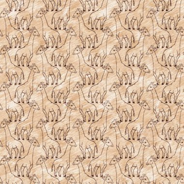 Bebek odası dekorasyonu için şirin bir safari vahşi zürafa deseni. Kusursuz Afrikalı kürklü kahverengi cinsiyet dokusuna sahip nötr iz tasarımı