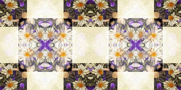 Floral Patchwork Quilt Nahtlose Grenze Ornate Geo Swatch Für Exotische — Stockfoto