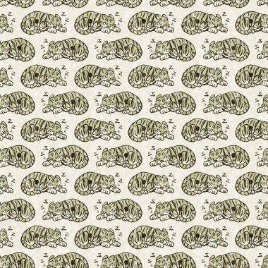 Bebek odası dekorasyonu için şirin bir safari vahşi kaplan deseni. Kusursuz büyük kedi kürklü yeşil desenli cinsiyet nötr iz tasarımı