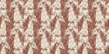 Bebek odası dekorasyonu için şirin bir safari vahşi zürafa sınırı. Kusursuz kürksüz kahverengi desenli cinsiyet nötr iz tasarımı.