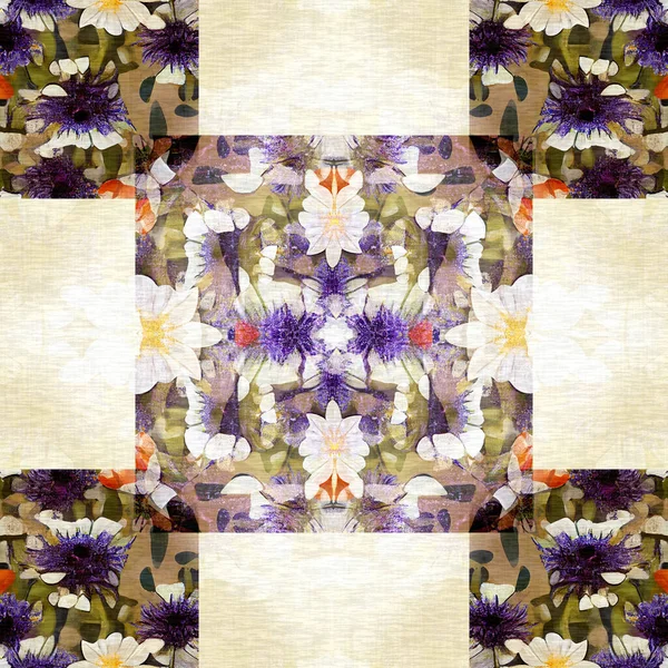 Floral Patchwork Quilt Nahtloses Muster Ornate Geo Swatch Für Exotische — Stockfoto