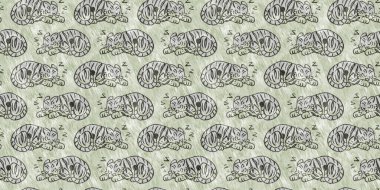 Bebek odası dekorasyonu için şirin bir safari vahşi kaplan sınırı. Kusursuz büyük kedi kürklü yeşil desenli cinsiyet nötr iz tasarımı.