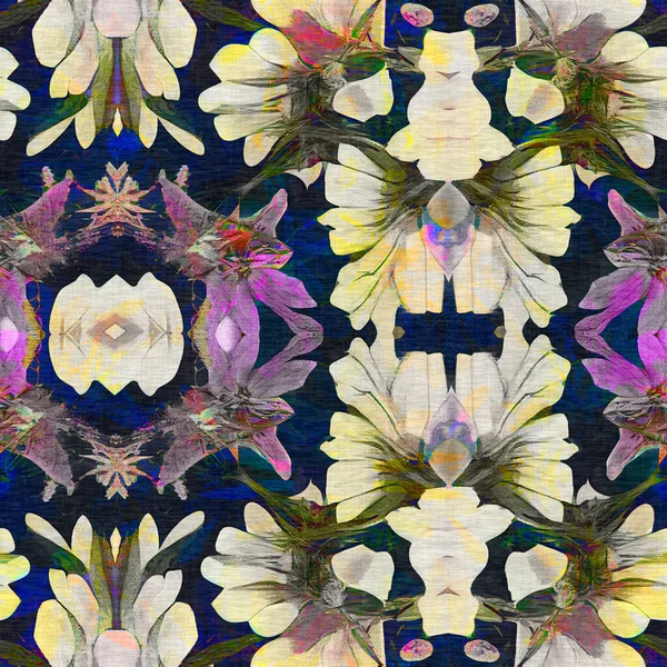 レトロ万華鏡花シームレスパターン ヴィンテージ地理性別中性ファッションスウォッチ用植物性カタログコア壁紙 バラ色の花の質感のためのトレンディな水彩 — ストック写真