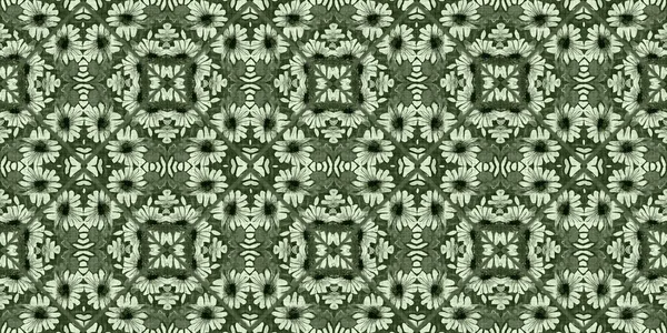 Flor Silvestre Verde Damasco Rústico Borde Sin Costuras Geométrico Antiguo — Foto de Stock