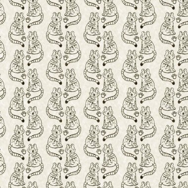 Bebek odası dekorasyonu için şirin bir safari vahşi kaplan deseni. Kusursuz büyük kedi kürklü yeşil desenli cinsiyet nötr iz tasarımı