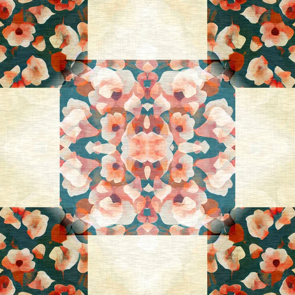 Patchwork Floral Quilt Padrão Sem Costura Ornate Geo Swatch Para — Fotografia de Stock