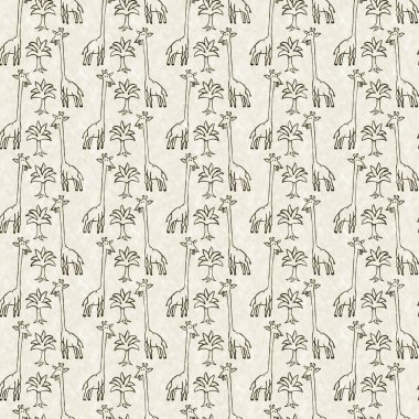 Bebek odası dekorasyonu için şirin bir safari vahşi zürafa deseni. Kusursuz Afrikalı kürklü yeşil, cinsiyet dokusuna sahip nötr baskı tasarımı.