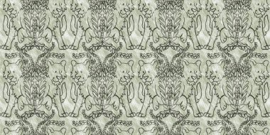 Bebek odası dekorasyonu için şirin bir safari vahşi kaplan sınırı. Kusursuz büyük kedi kürklü yeşil desenli cinsiyet nötr iz tasarımı.