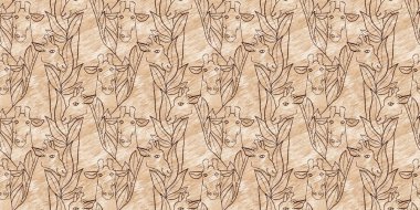 Bebek odası dekorasyonu için şirin bir safari vahşi zürafa sınırı. Kusursuz kürksüz kahverengi desenli cinsiyet nötr iz tasarımı.