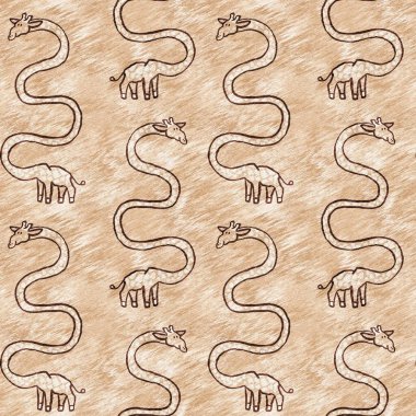 Bebek odası dekorasyonu için şirin bir safari vahşi zürafa deseni. Kusursuz Afrikalı kürklü kahverengi cinsiyet dokusuna sahip nötr iz tasarımı