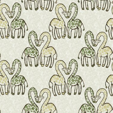 Bebek odası dekorasyonu için şirin bir safari vahşi zürafa deseni. Kusursuz Afrikalı kürklü yeşil, cinsiyet dokusuna sahip nötr baskı tasarımı.