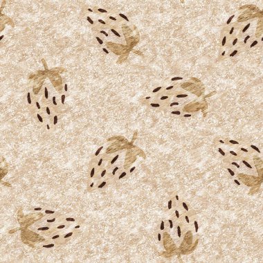 Kahverengi keten keten çilekli, dikişsiz desen. Cottagecore marl retro yaz meyveli duvar kağıdı. Garip, tatlı, sağlıklı, böğürtlen arkaplanı