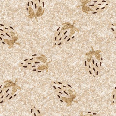 Kahverengi keten keten çilekli, dikişsiz desen. Cottagecore marl retro yaz meyveli duvar kağıdı. Garip, tatlı, sağlıklı, böğürtlen arkaplanı