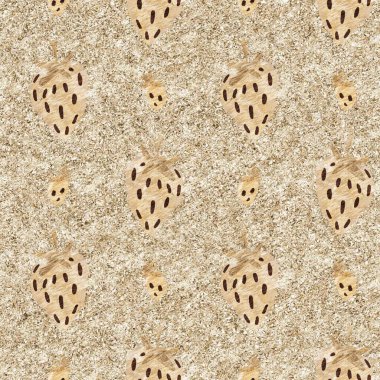 Kahverengi keten keten çilekli, dikişsiz desen. Cottagecore marl retro yaz meyveli duvar kağıdı. Garip, tatlı, sağlıklı, böğürtlen arkaplanı