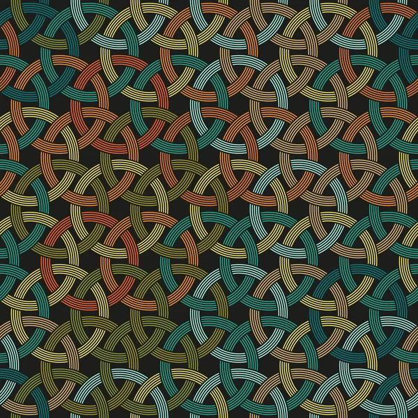 Naadloos Geometrisch Patroon Met Dooreengestreepte Ringen Meerkleurige Oranje Groene Gele — Stockvector