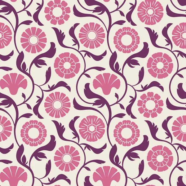 Nahtloses Blumenmuster Mit Stilisierten Rosa Blümchen Blütenzweige Retro Stil Mit — Stockvektor