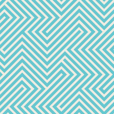 Beyaz zemin üzerinde mavi köşegenli geometrik labirent. Kusursuz tekrarlama kalıbı. Dekoratif, ambalaj ve tekstil grafik tasarımı için vektör çizimi.