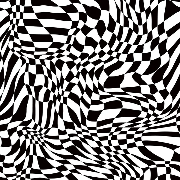 Kusursuz Deforme Olmuş Kareli Desen Geometrik Siyah Beyaz Optik Illüzyon — Stok Vektör