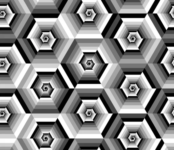 Patrón Geométrico Decorativo Sin Costuras Con Hexágonos Rayados Blanco Negro — Archivo Imágenes Vectoriales