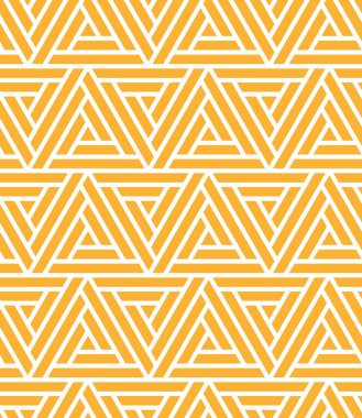Beyaz zemin üzerinde sarı üçgenler olan kusursuz geometrik desen. Çizgili dekoratif motif. Grafik tekstil dokusu. Vektör illüstrasyonu.