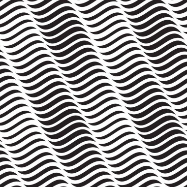 Beyaz arka planda siyah soyut dalgalar. Kusursuz geometrik dekoratif desen. Eski usul dalgalı yatay çizgiler. Vektör dekoratif resim.