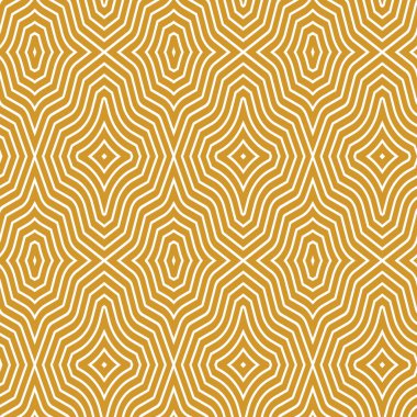 Düzensiz geometrik elmas şekilli, sarı arka planda ince beyaz çizgileri olan figürler. Kusursuz vektör deseni. Tekstil, ambalaj, baskı, ağ ve dekoratif projeler için stil dokusu.