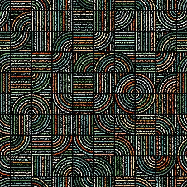 Gestreepte Geometrische Compositie Met Groene Oranje Grijze Onregelmatige Gekartelde Lijnen — Stockvector