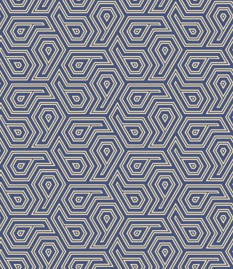 Kusursuz tekrarlayan geometrik desen. Mavi ve beyaz eş merkezli altıgen şekiller. Modern stil dokusu. Tekstil, ambalaj kağıdı, sürekli baskı ve web için dekoratif tek renkli illüstrasyon.