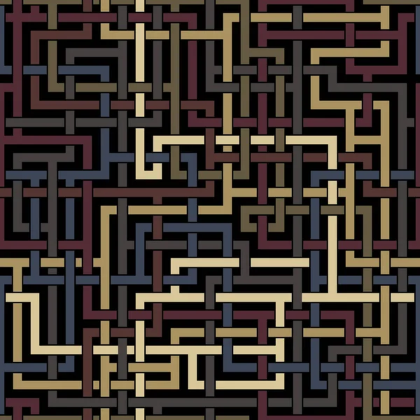Labirinto Geometrico Linee Intersecanti Labirinto Multicolore Sfondo Nero Motivo Righe — Vettoriale Stock