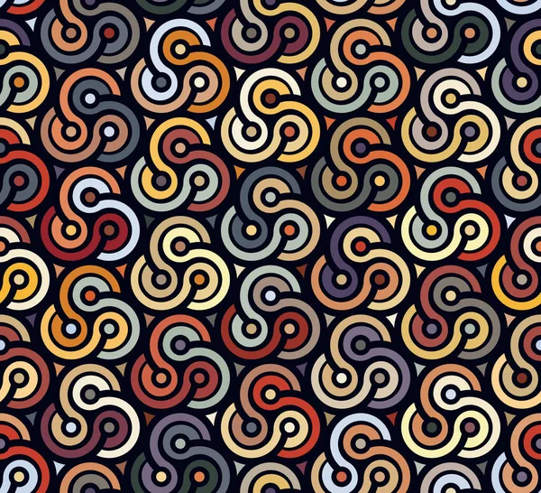 Бесшовный Векторный Рисунок Геометрический Мотив Многоцветных Полосатых Кругов Черном Фоне — стоковый вектор