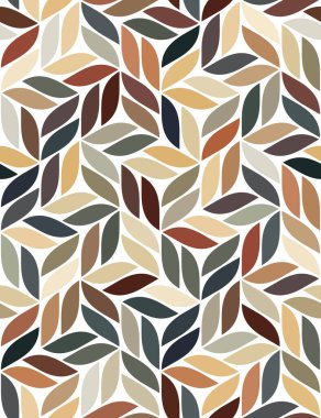 Soyut çok renkli sonbahar yaprakları. Kusursuz tekrarlanan model vektör deseni. Geometrik kırmızı, yeşil ve sarı yapraklar beyaz arkaplanda. Grafik tekstil dokusu. Süslü vektör illüstrasyonu.