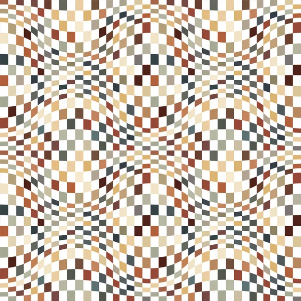 Geometric Checkered Wavy Grid Dengan Warna Putih Dan Kotak Multicolored - Stok Vektor