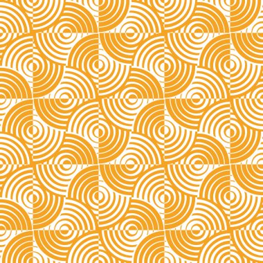 Beyaz arka planda eşmerkezli sarı dairelerin kusursuz deseni. Çizgili geometrik doku. Geleneksel Japon motifinin modern tasarımı. Tekstil, ambalaj ve baskı için vektör illüstrasyonu. 