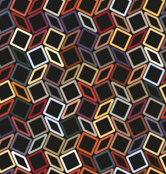 Patrón Geométrico Sin Costuras Cuadrados Multicolores Polígonos Sobre Fondo Negro — Archivo Imágenes Vectoriales