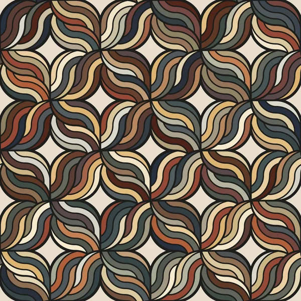 Seamless Geometric Pattern Multicolor Wavy Lines Green Grey Brown Retro — Stock Vector