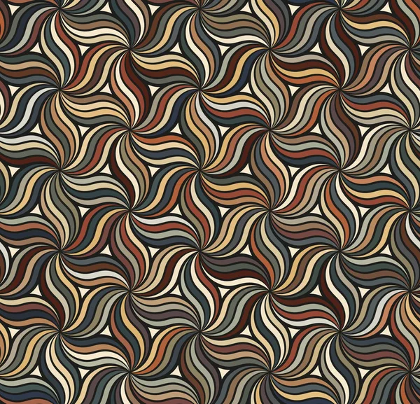 オレンジ 茶色の多色波線でシームレスな幾何学模様 レトロなデザイン 波線渦 抽象的なストライプの背景 ベクトル画像 — ストックベクタ