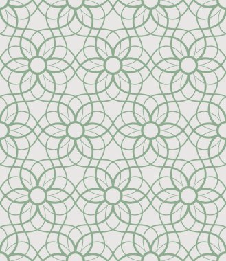 İslami tarzda soyut geometrik çiçek tasarımı. Beyaz arka planda yeşil çizgiler kesişiyor. Şık bir doku. Tekstil, kumaş, ambalaj ve baskı için vektör görüntüsü. 