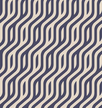 Mavi ve beyaz çapraz dalgalı çizgileri olan kusursuz tekrarlayan desen. Geometrik çizgili süs. Tek renkli doğrusal dalgalar. Modern stil dokusu. Vektör resmi.