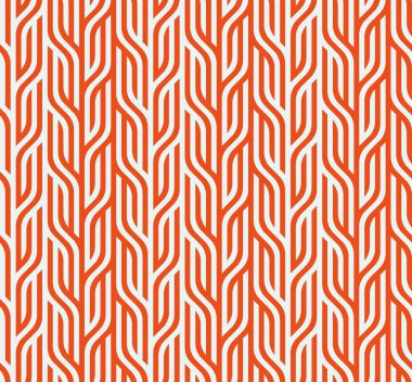 Beyaz arka planda turuncu dalgalı çizgiler olan kusursuz tekrarlayan desen. Geometrik çizgili süs. Tek renkli doğrusal dalgalar. Modern ve zarif bir doku. Vektör illüstrasyonu.