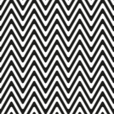 Klasik siyah-beyaz simge tasarımı. Geometrik çizgili süs. Zigzag düzensiz çizgiler. Kusursuz tekrarlama kalıbı. Vektör illüstrasyonu.