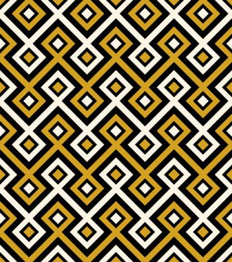 Zigzag çizgileri, siyah, sarı ve beyaz kareli kusursuz tekrar eden desenler. Geometrik çizgili doku. Soyut arkaplan. Modern etnik tasarım. Vektör illüstrasyonu.